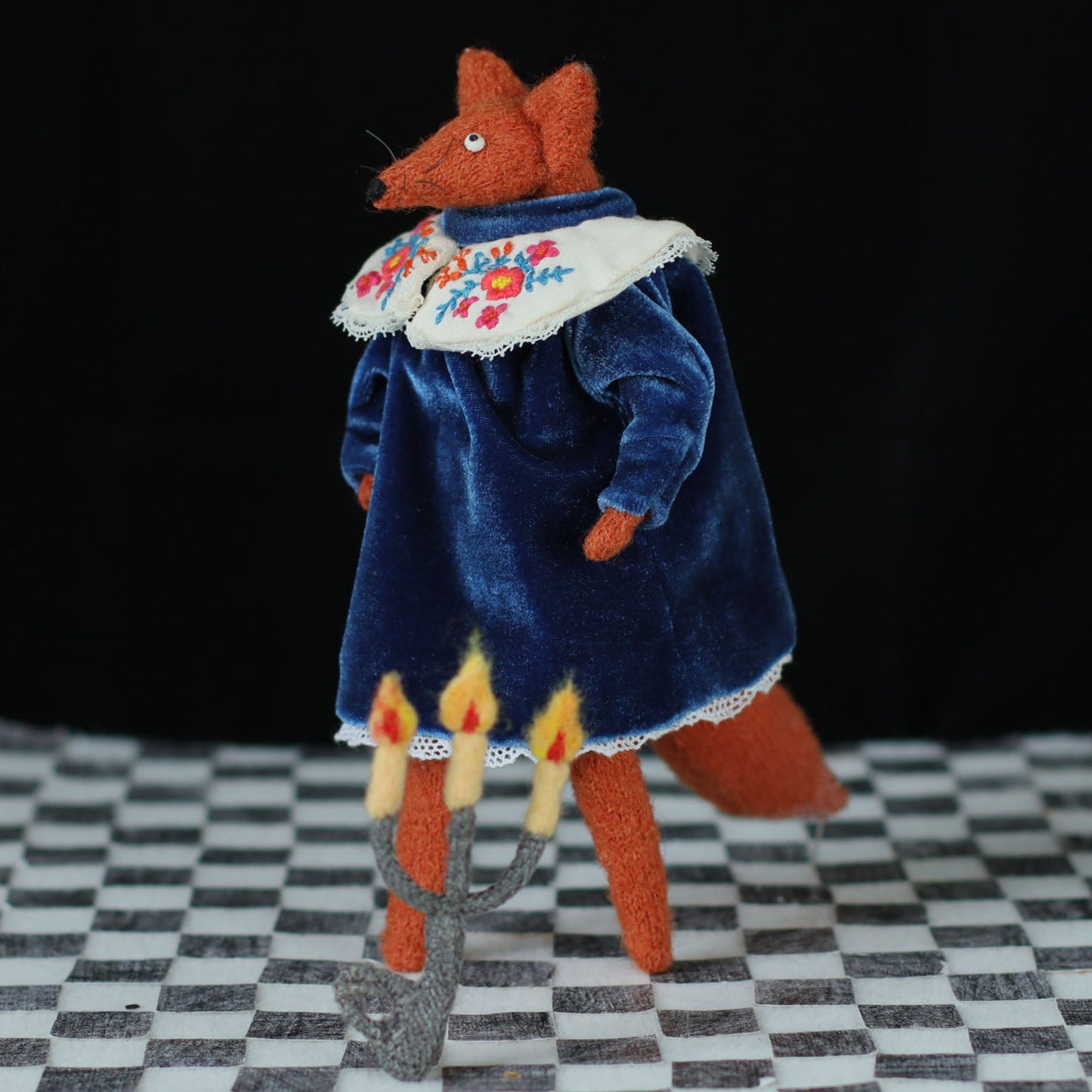 Castle Fox in Blue Velvet – Handmade Poseable Fantasy Art Doll