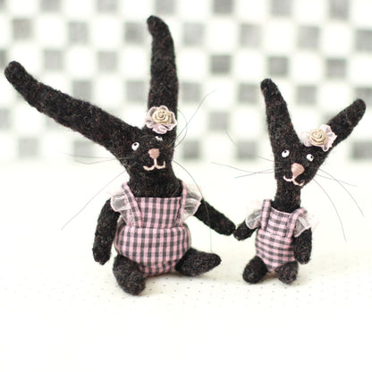 Mother and Baby Bunny Set – Hand-Sewn Wool Plush