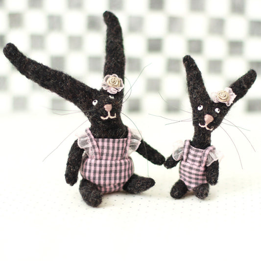 Mother and Baby Bunny Set – Hand-Sewn Wool Plush